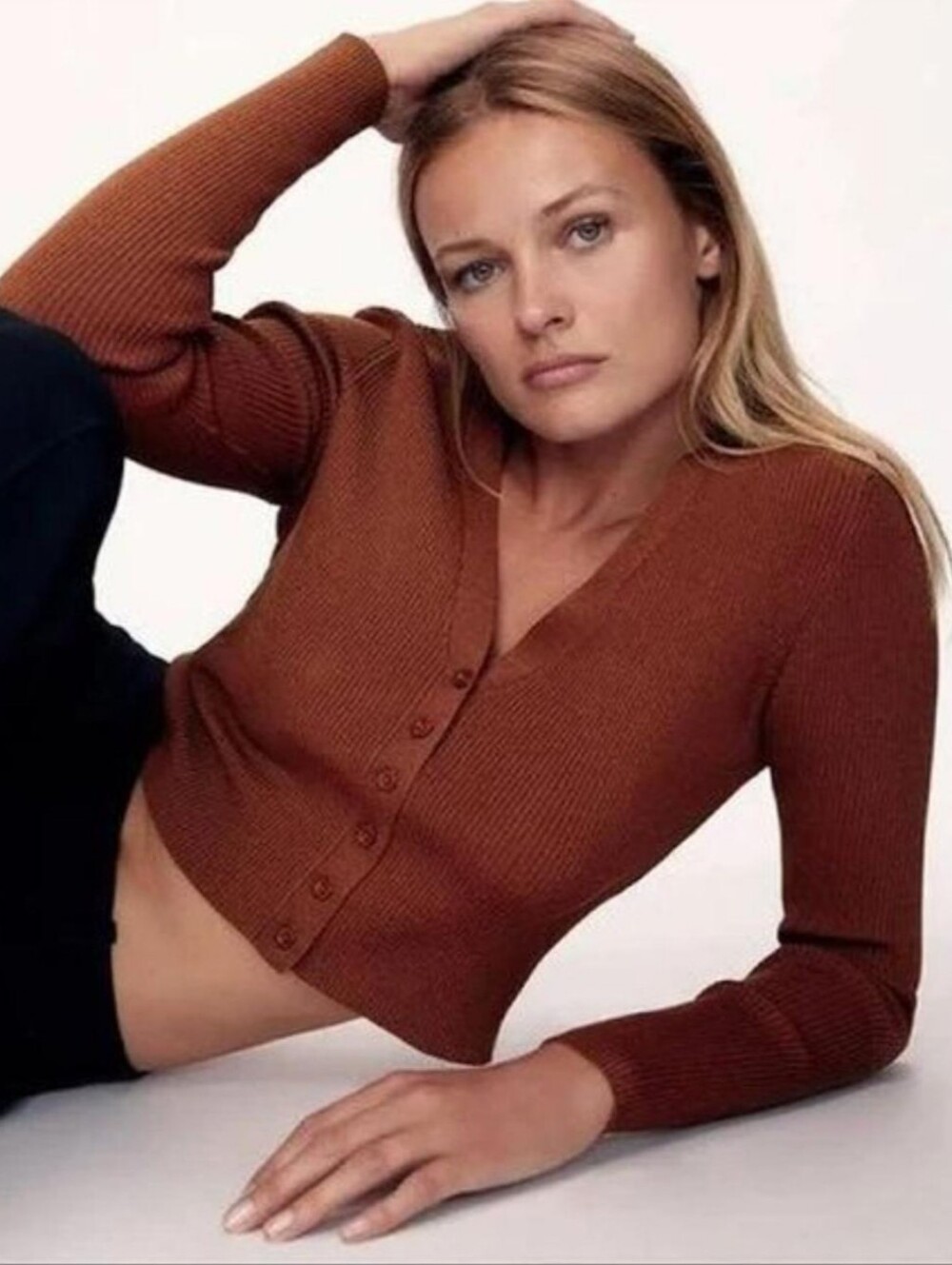 Zara Ribbed Cropped Cardigan Brown Burgundy